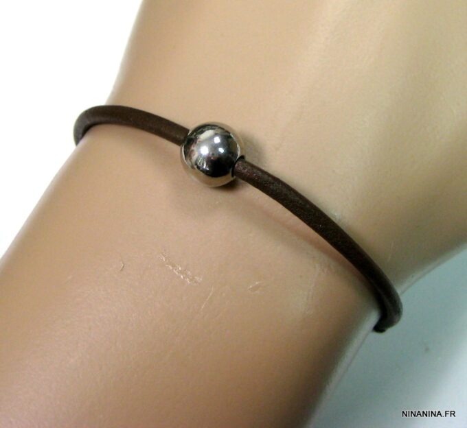 N2984terc_bracelet_cuir_boule_acier_inoxydable