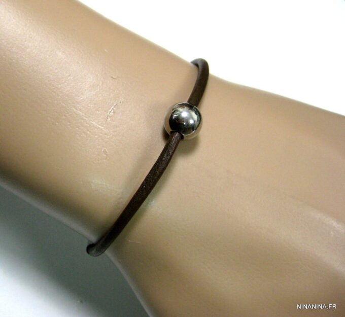 N2984terf_bracelet_cuir_boule_acier_inoxydable