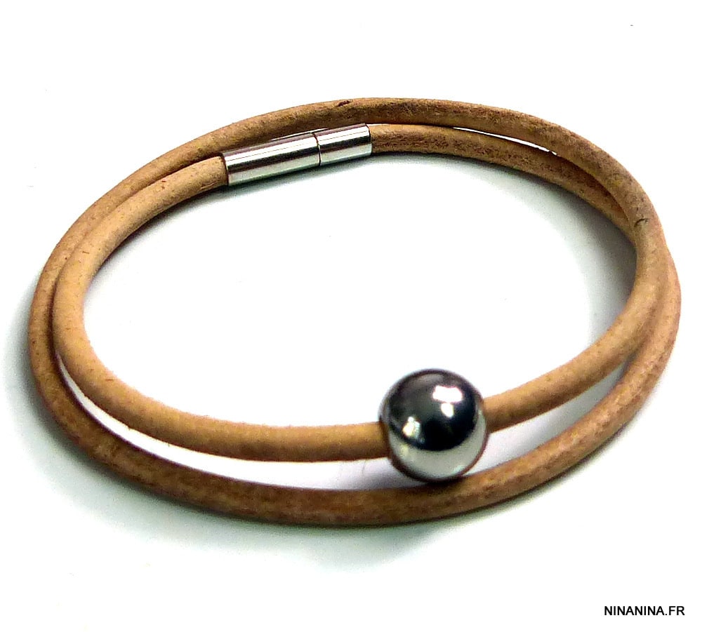 Bracelet cordon cuir 2 tours boule Acier inoxydable – Image 37