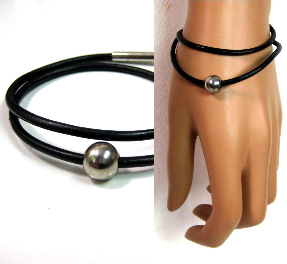 Bracelet cordon cuir 2 tours boule Acier inoxydable – Image 12