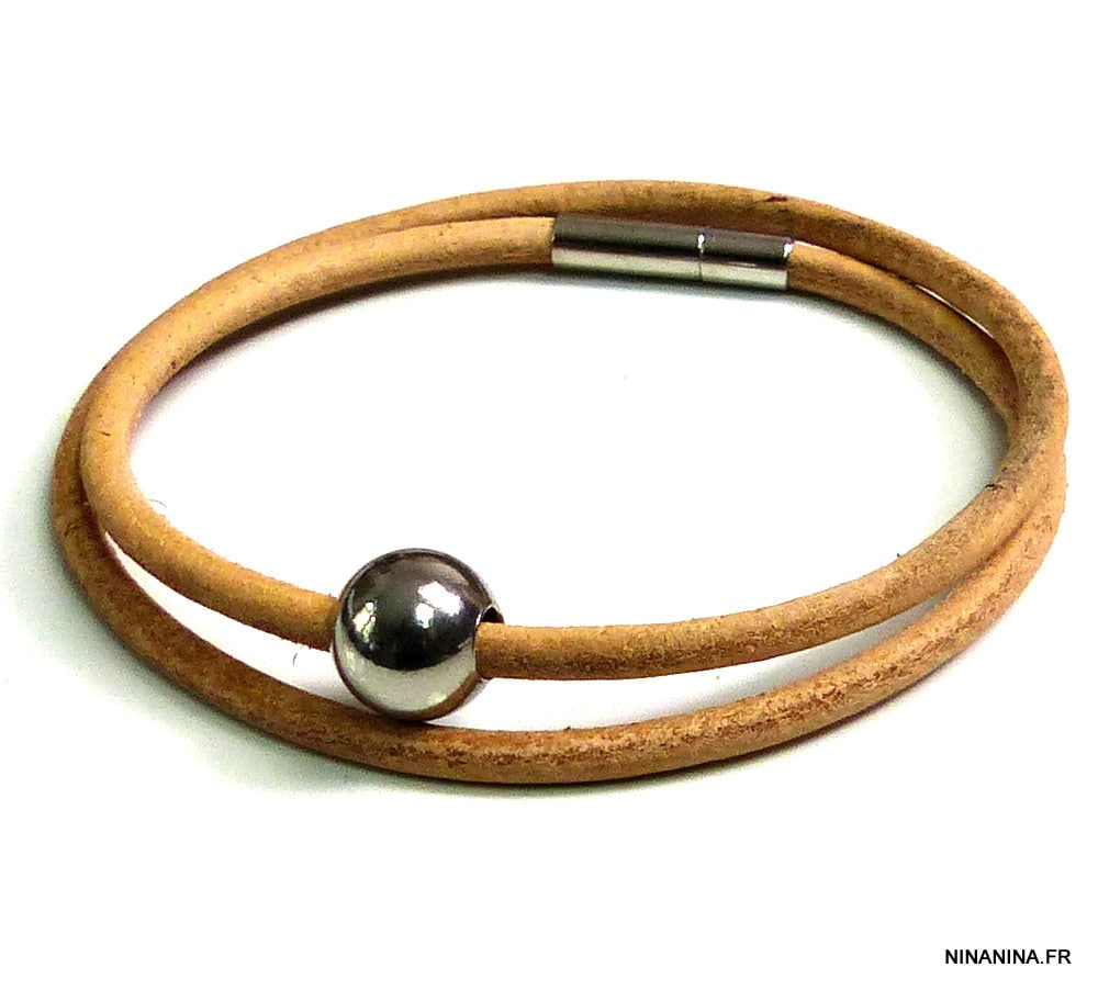 Bracelet cordon cuir 2 tours boule Acier inoxydable – Image 14