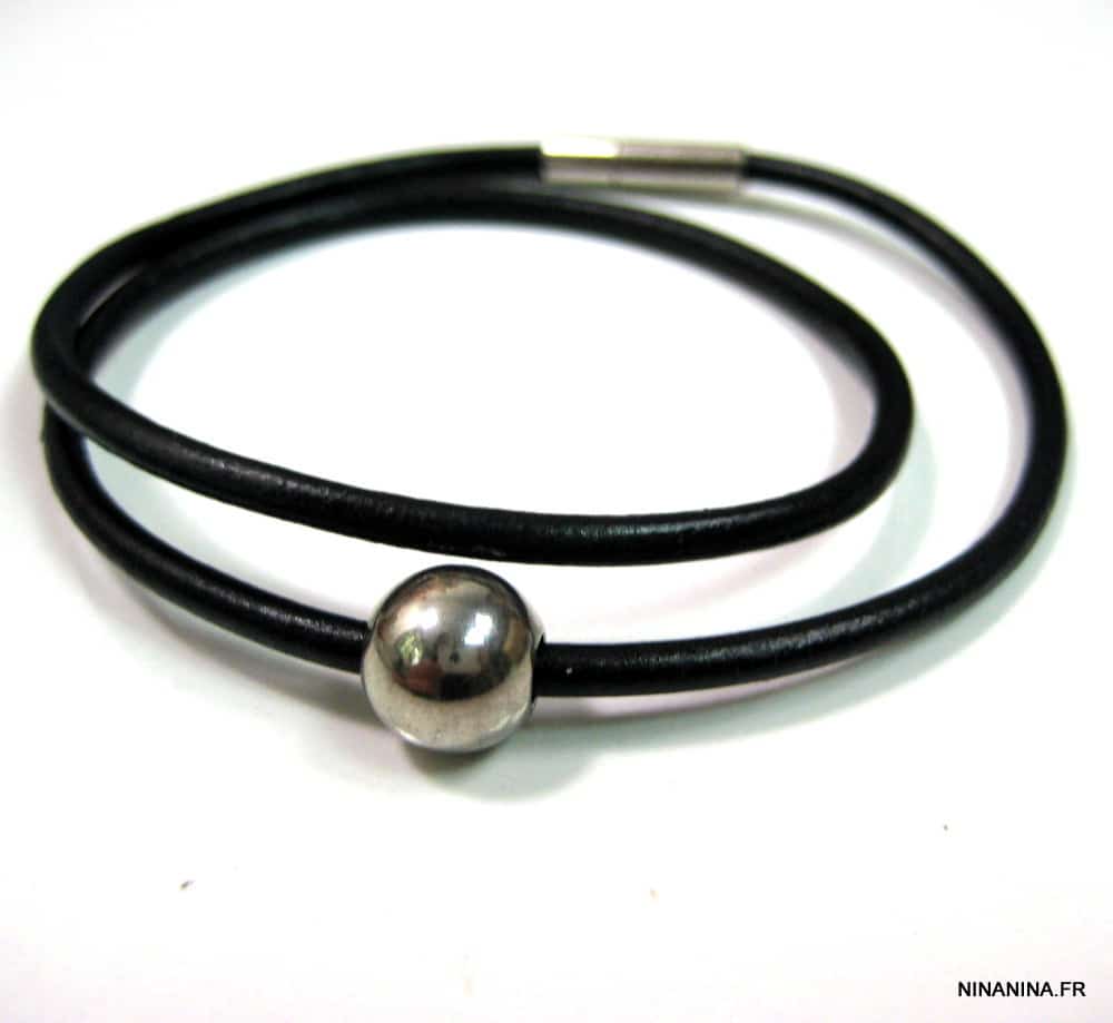 Bracelet cordon cuir 2 tours boule Acier inoxydable – Image 29