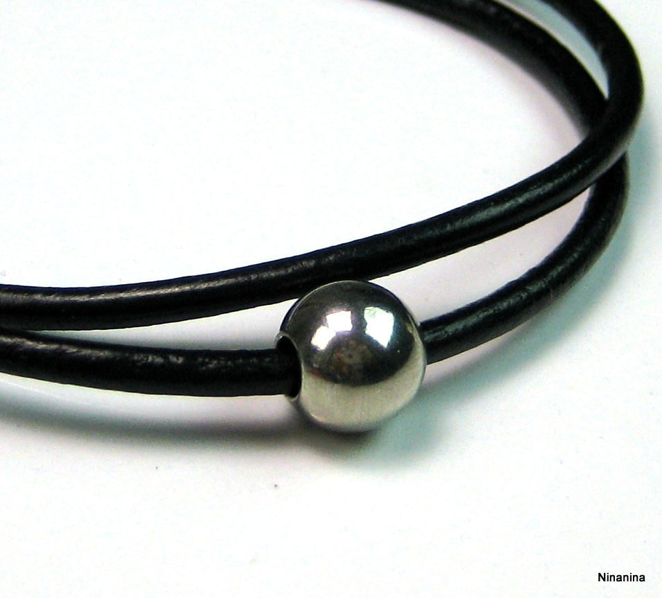 Bracelet cordon cuir 2 tours boule Acier inoxydable – Image 21