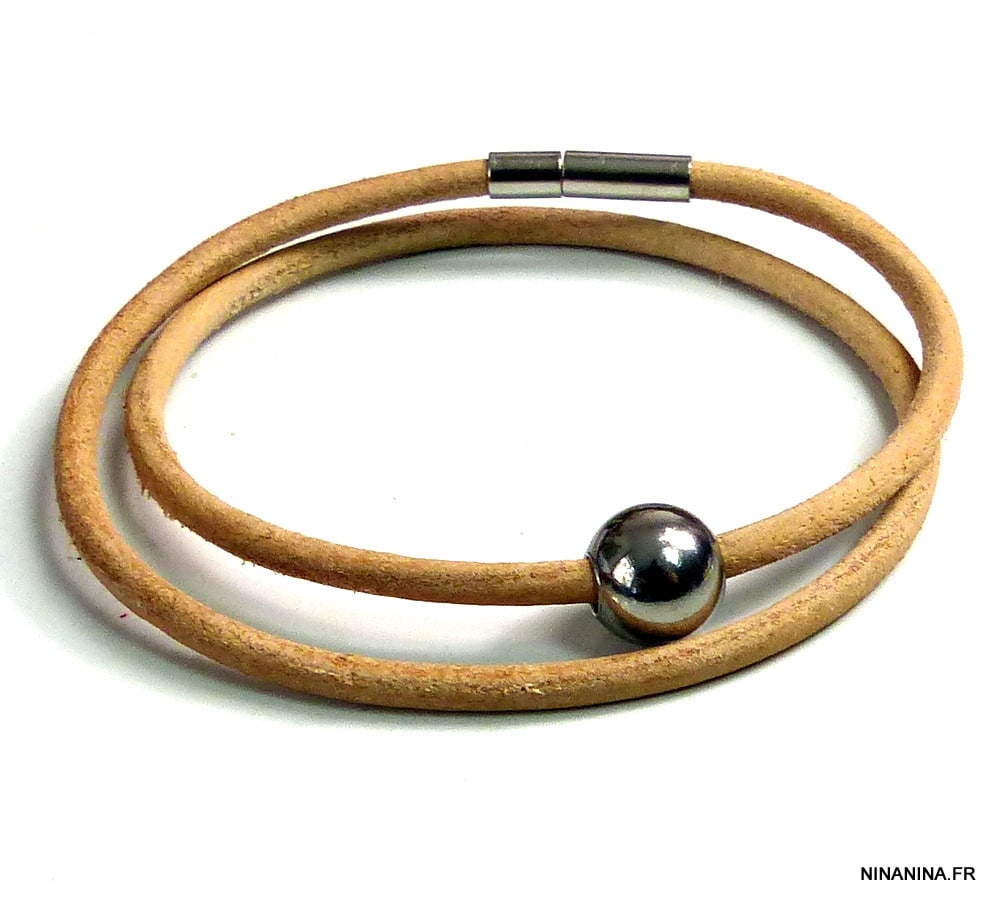 Bracelet cordon cuir 2 tours boule Acier inoxydable – Image 19