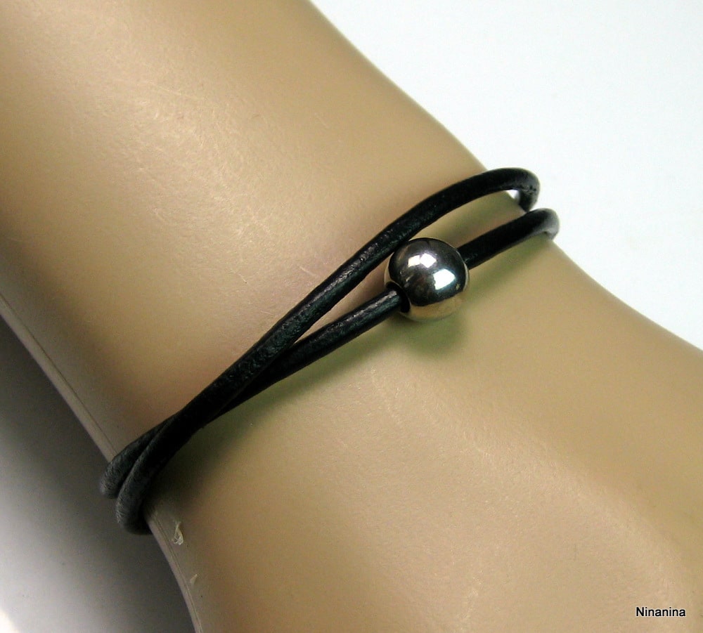 Bracelet cordon cuir 2 tours boule Acier inoxydable – Image 22