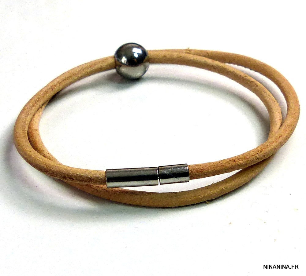 Bracelet cordon cuir 2 tours boule Acier inoxydable – Image 35