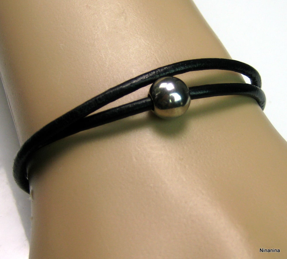 Bracelet cordon cuir 2 tours boule Acier inoxydable – Image 31