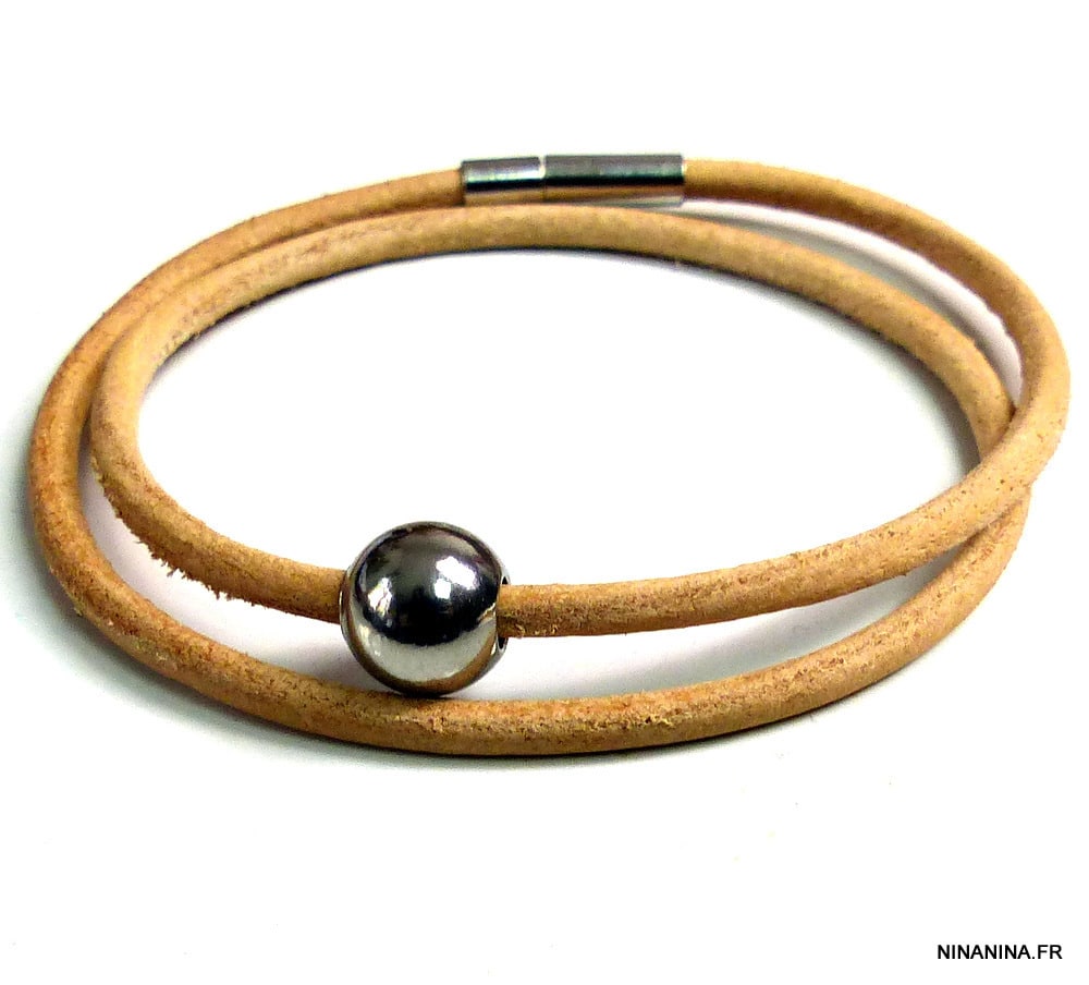 Bracelet cordon cuir 2 tours boule Acier inoxydable – Image 42