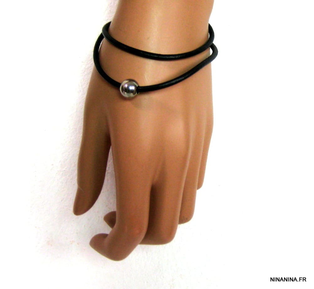 Bracelet cordon cuir 2 tours boule Acier inoxydable – Image 26