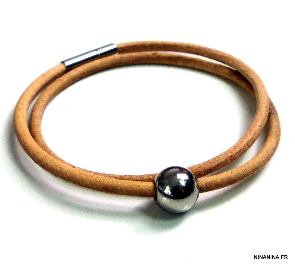 Bracelet cordon cuir 2 tours boule Acier inoxydable – Image 11