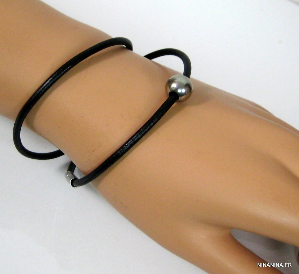 Bracelet cordon cuir 2 tours boule Acier inoxydable – Image 27