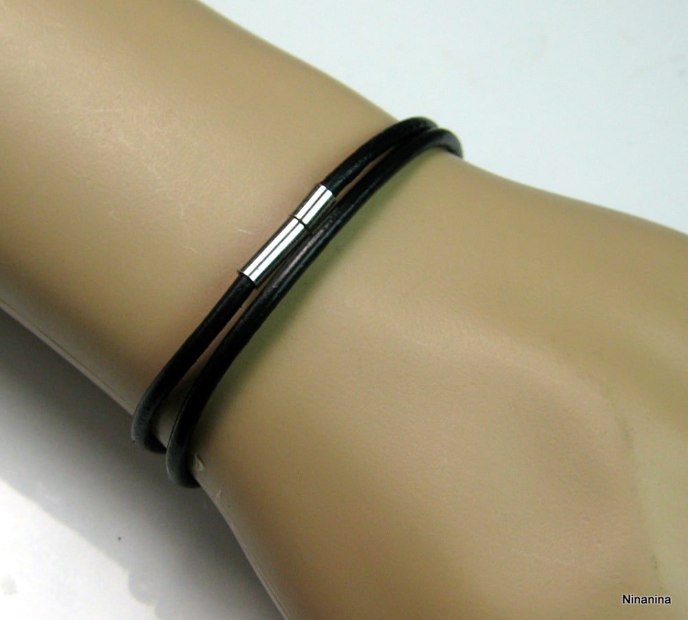 Bracelet cordon cuir 2 tours boule Acier inoxydable – Image 25