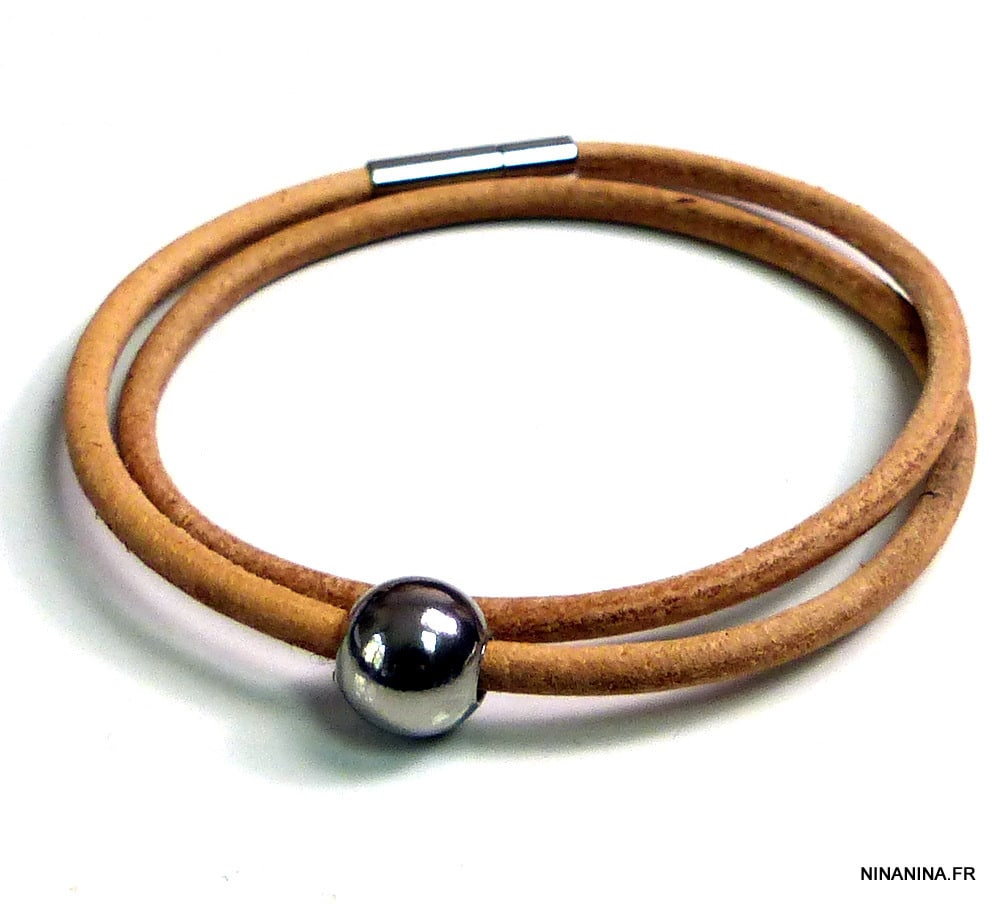 Bracelet cordon cuir 2 tours boule Acier inoxydable – Image 15