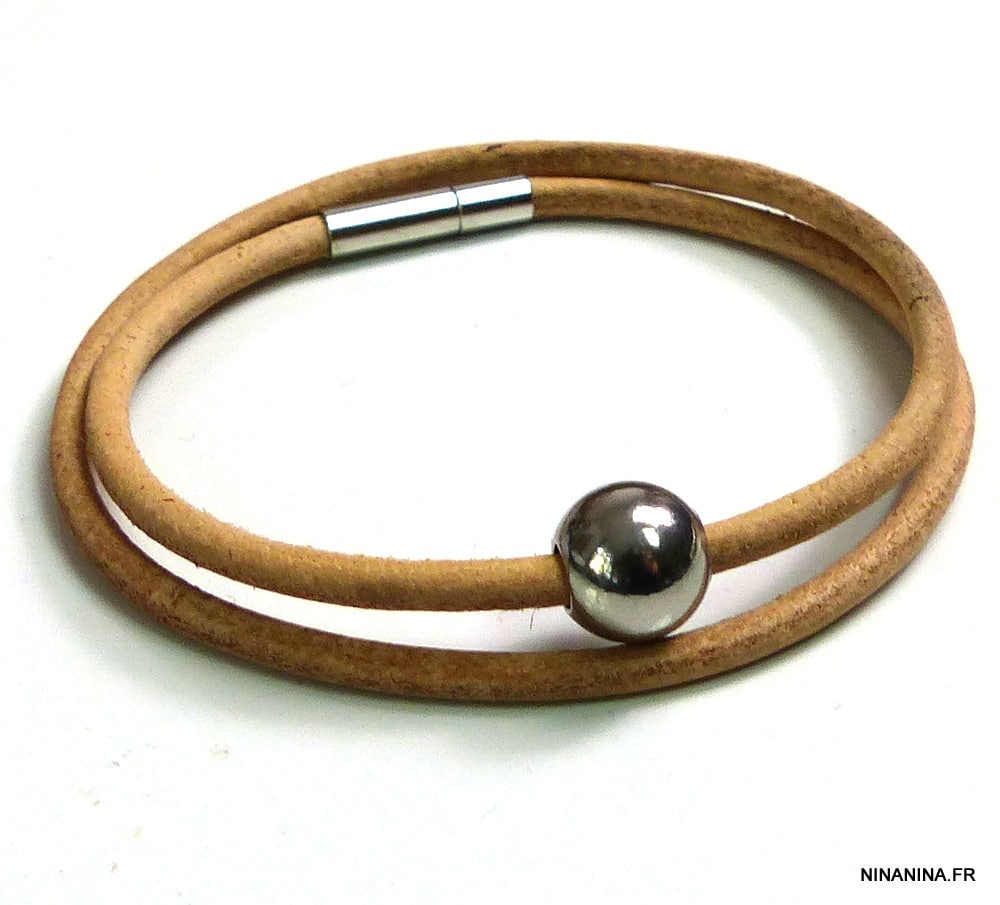 Bracelet cordon cuir 2 tours boule Acier inoxydable – Image 20
