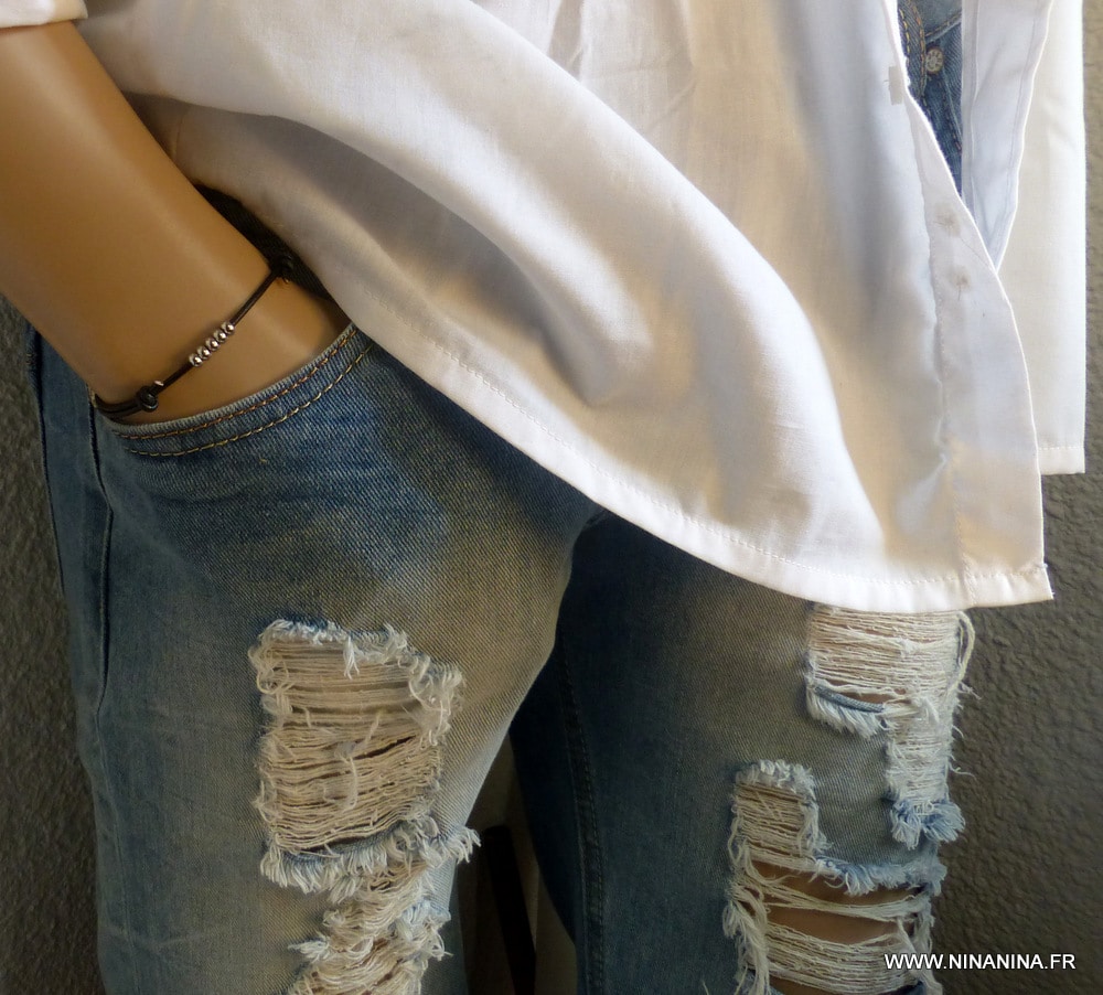 Bracelet cordon cuir perles acier – Image 15