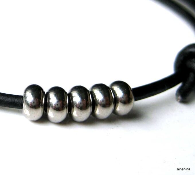 N2991terc_bracelet_cordon_cuir_perles_acier_inoxydable