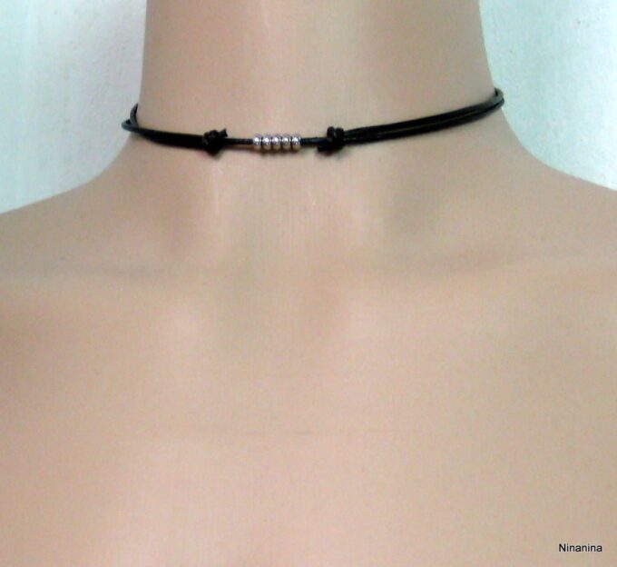 N2992terc_collier_homme_cordon_cuir_rondelles_acier_inoxydable