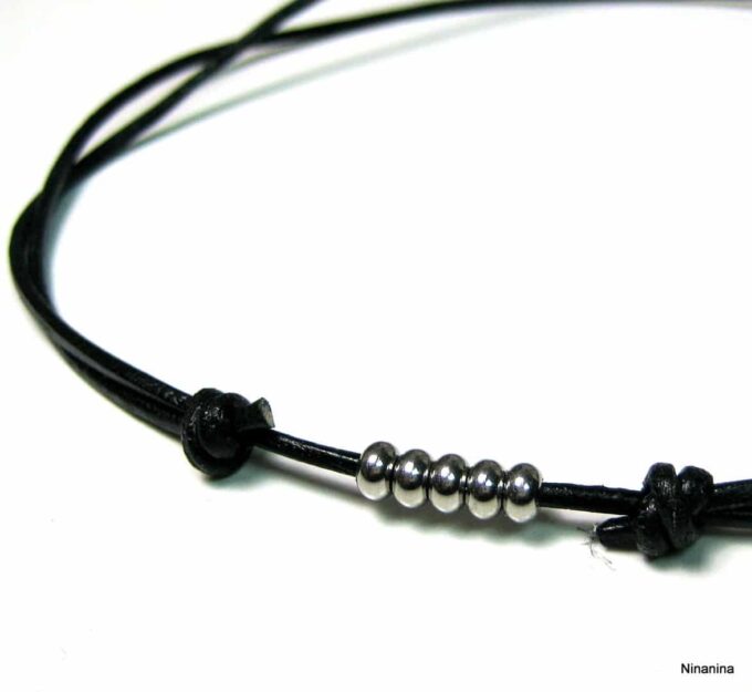 N2992terd_collier_homme_cordon_cuir_rondelles_acier_inoxydable