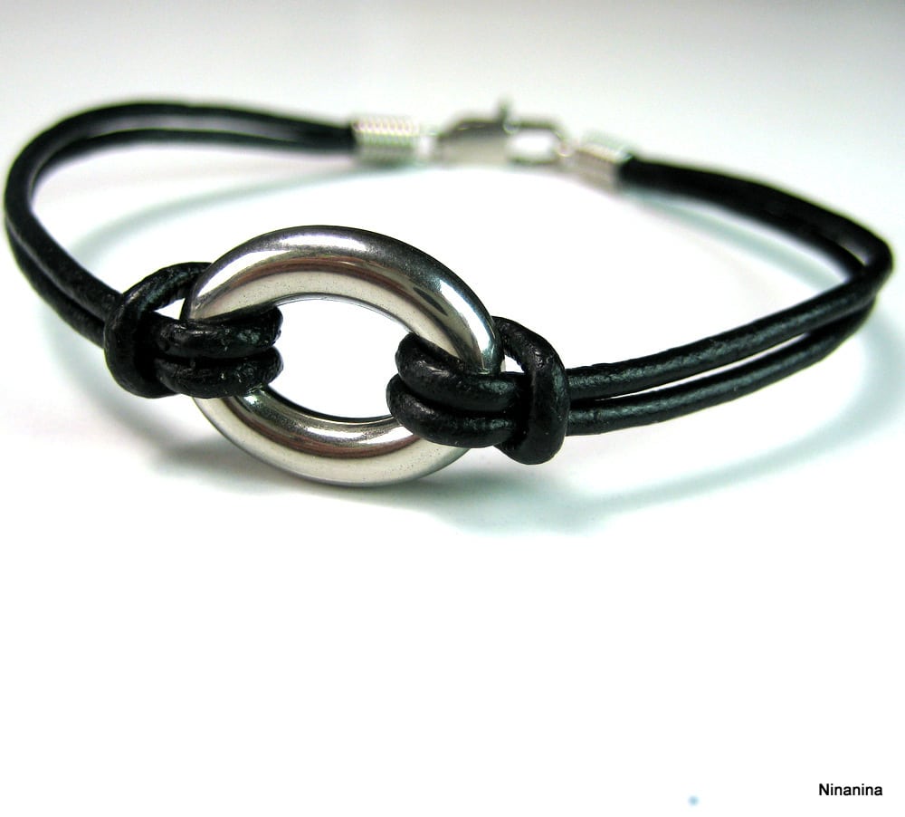 Bracelet cordon cuir anneau ovale – Image 17