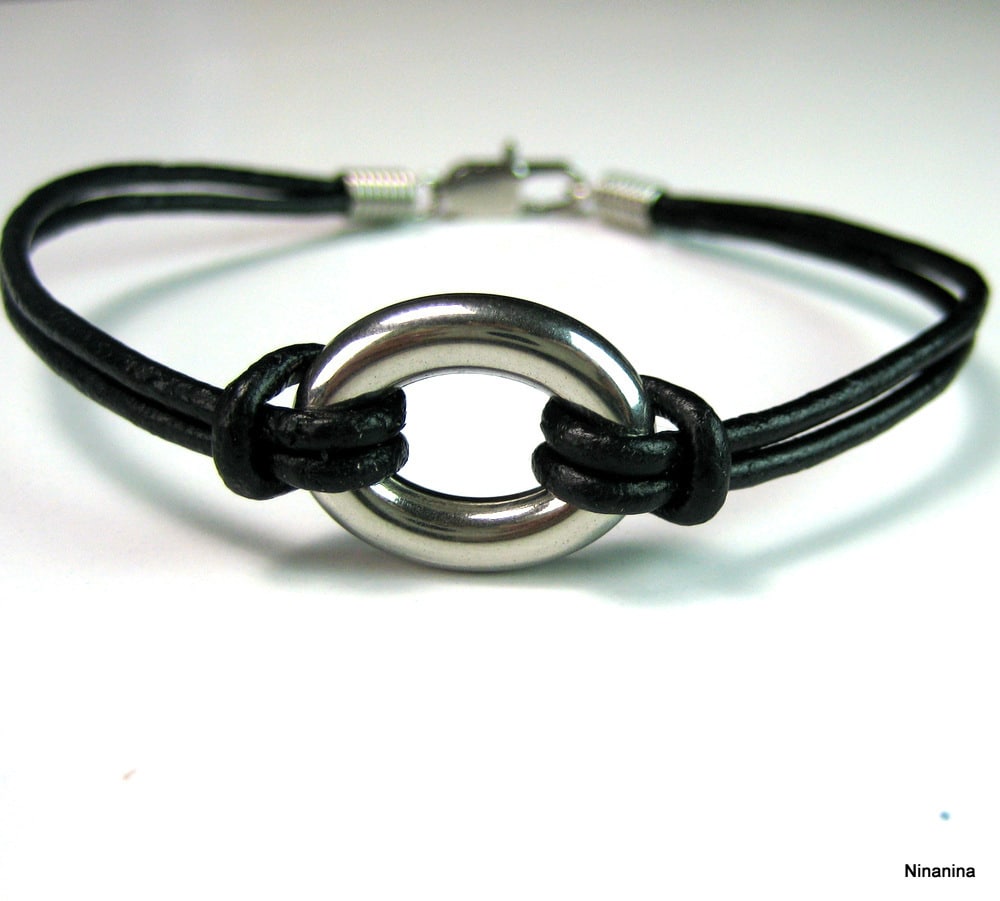 Bracelet cordon cuir anneau ovale – Image 20
