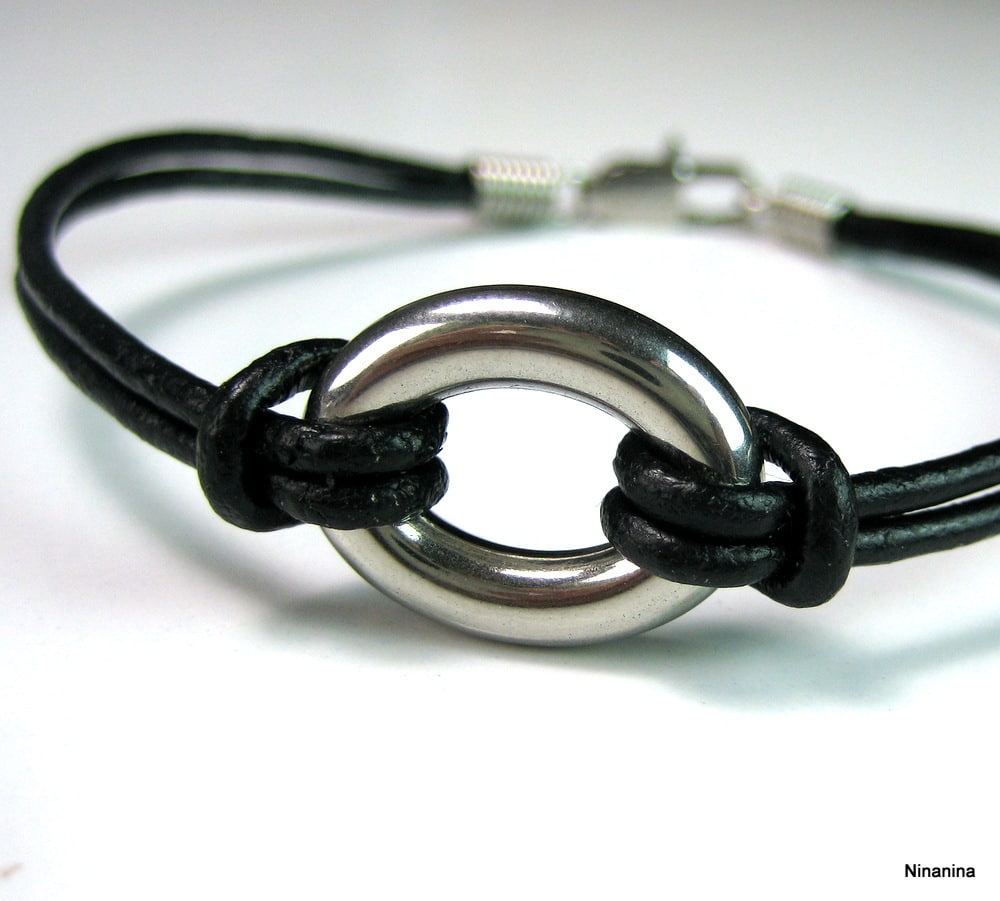 Bracelet cordon cuir anneau ovale – Image 21