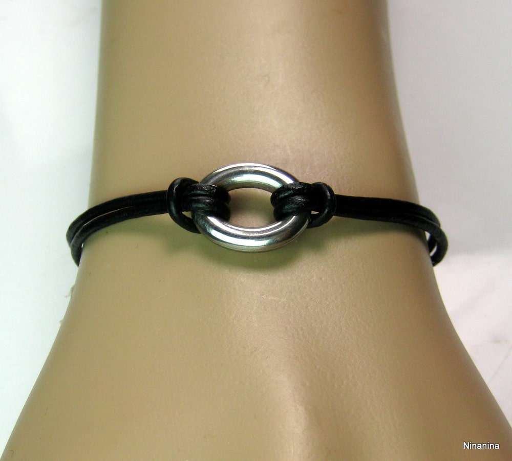 Bracelet cordon cuir anneau ovale – Image 4