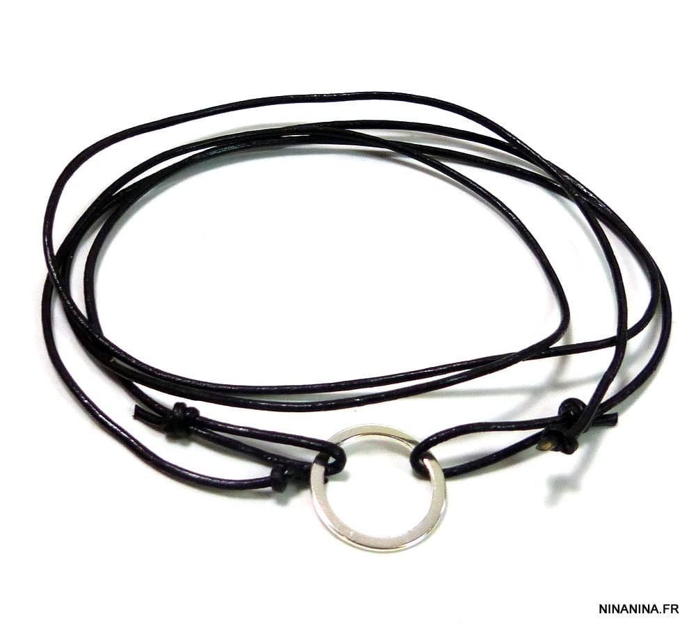 Bracelet wrap cuir anneau Argent 925 massif – Image 8