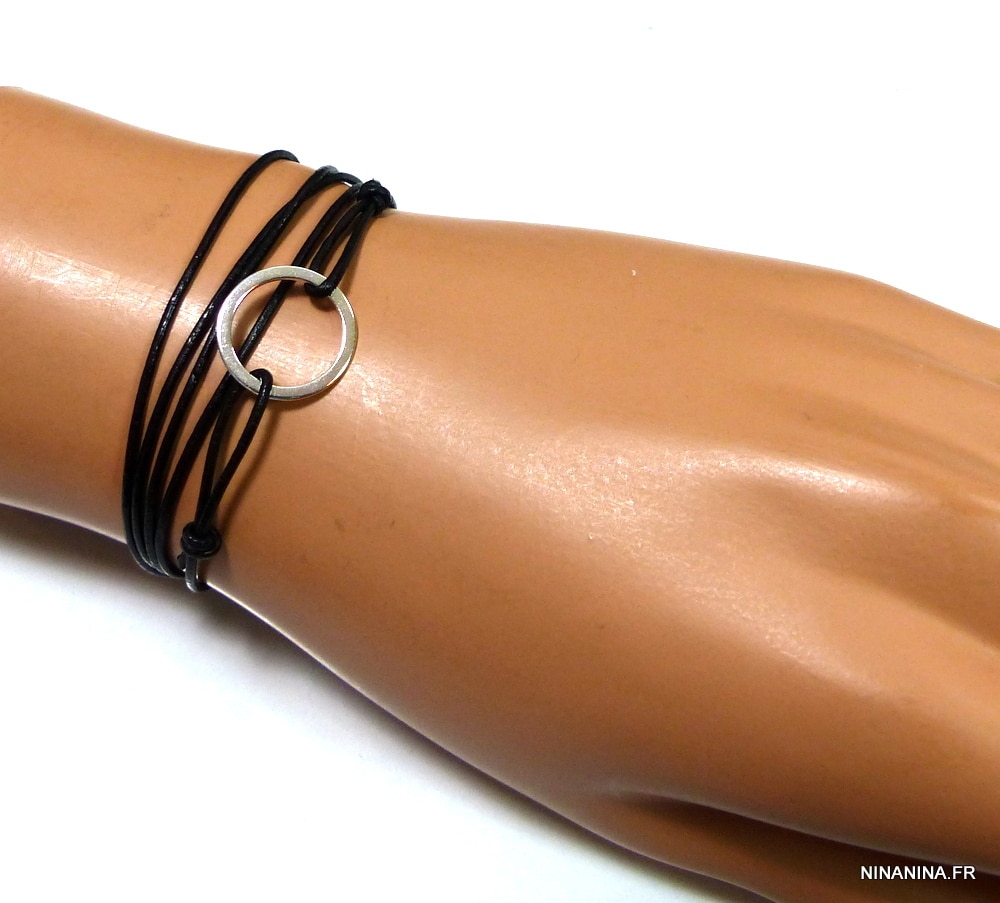 Bracelet wrap cuir anneau Argent 925 massif – Image 10