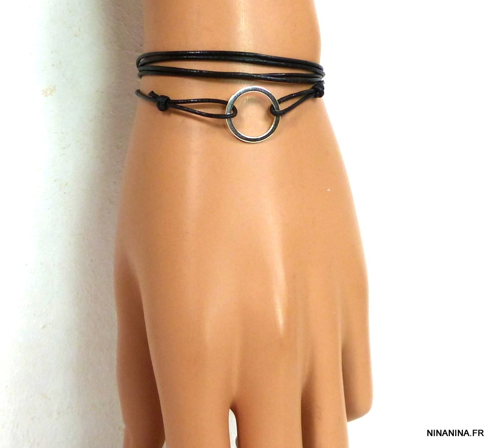 Bracelet wrap cuir anneau Argent 925 massif – Image 12