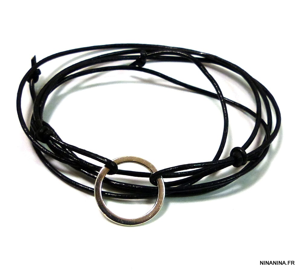 Bracelet wrap cuir anneau Argent 925 massif – Image 14