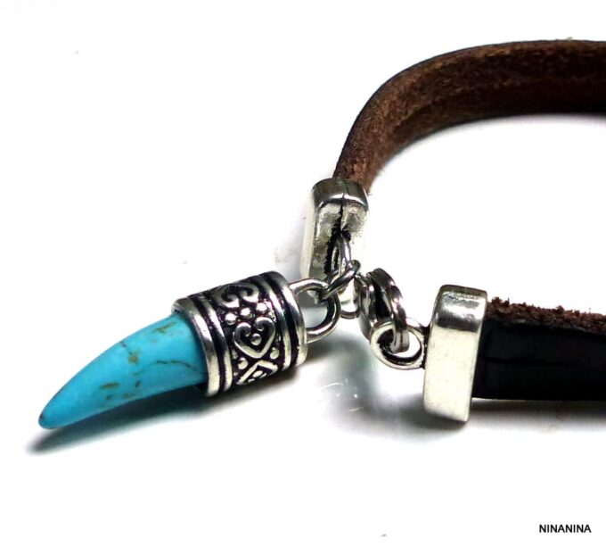 N3014tera_Bracelet_homme_cuir_corne_dent_de_tigre_turquoise
