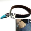 N3014terc_Bracelet_homme_cuir_corne_dent_de_tigre_turquoise