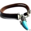 N3014terf_Bracelet_homme_cuir_corne_dent_de_tigre_turquoise