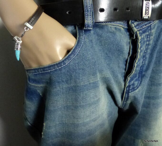 N3014terg_Bracelet_homme_cuir_corne_dent_de_tigre_turquoise