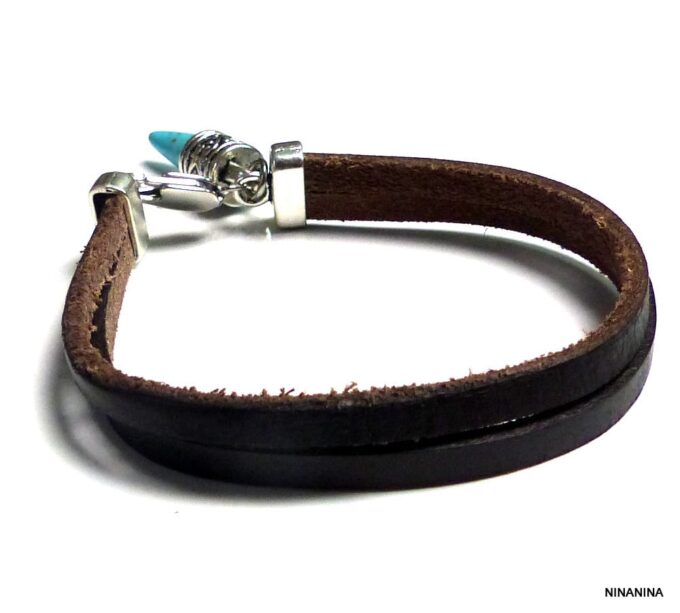 N3014terh_Bracelet_homme_cuir_corne_dent_de_tigre_turquoise