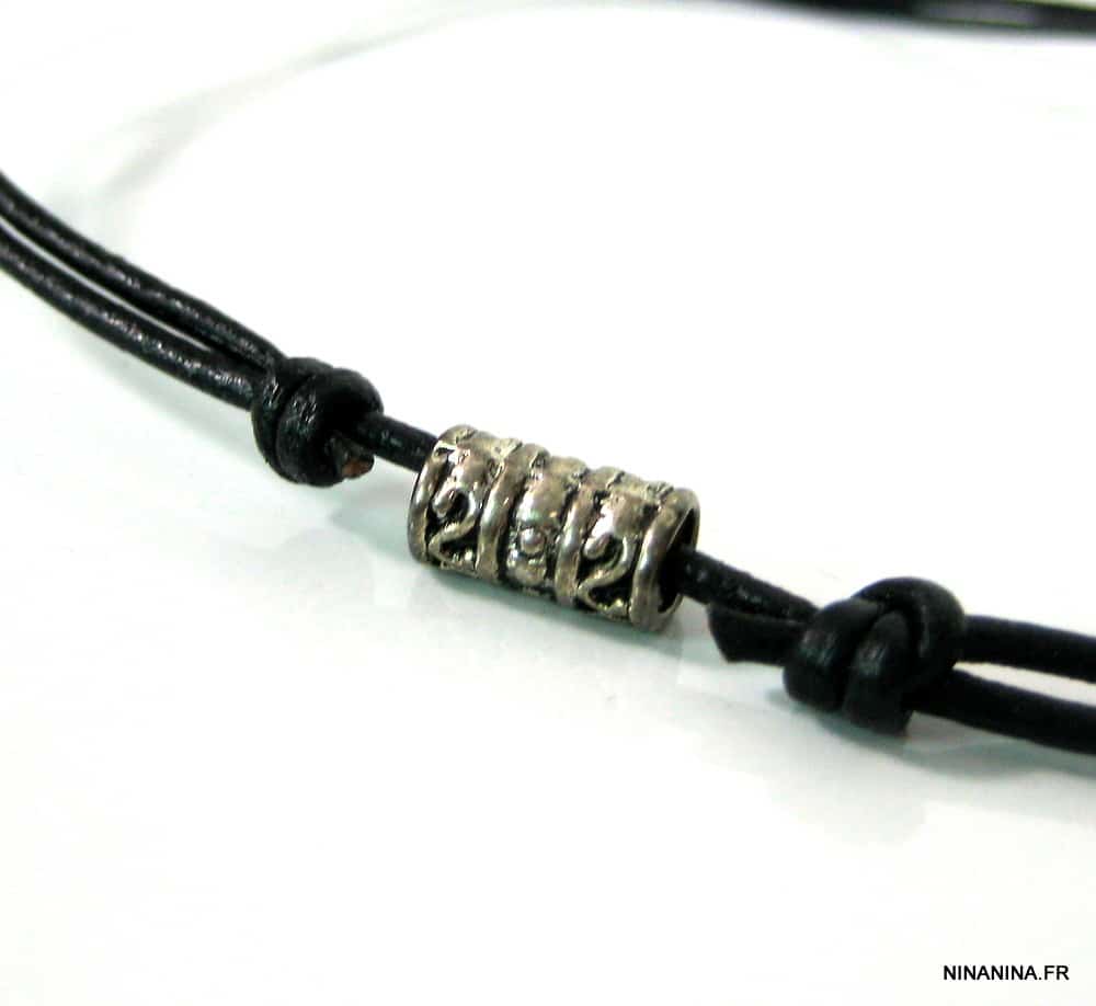 Collier homme cuir et métal argenté – Image 2