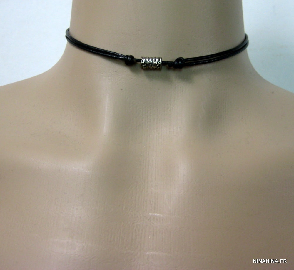 Collier homme cuir et métal argenté – Image 9