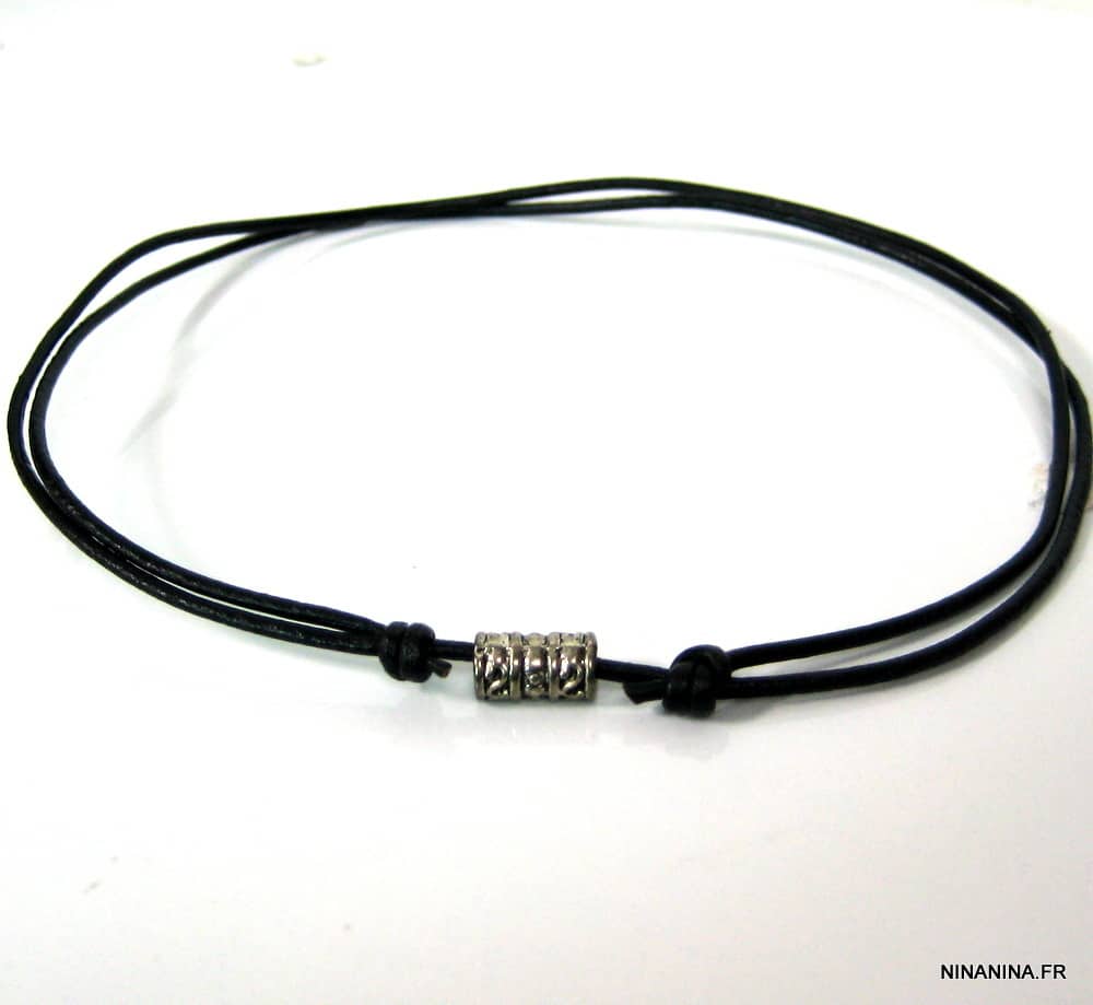 Collier homme cuir et métal argenté – Image 11