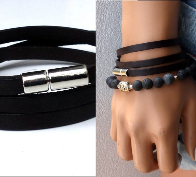 N3031b_Bracelet_homme_cuir_3_tours_fermoir_acier_inoxydable_-_Bijoux_Bracelets_en_ligne_Ninanina