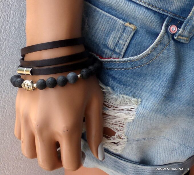 N3031c_Bracelet_homme_cuir_3_tours_fermoir_acier_inoxydable_-_Bijoux_Bracelets_en_ligne_Ninanina
