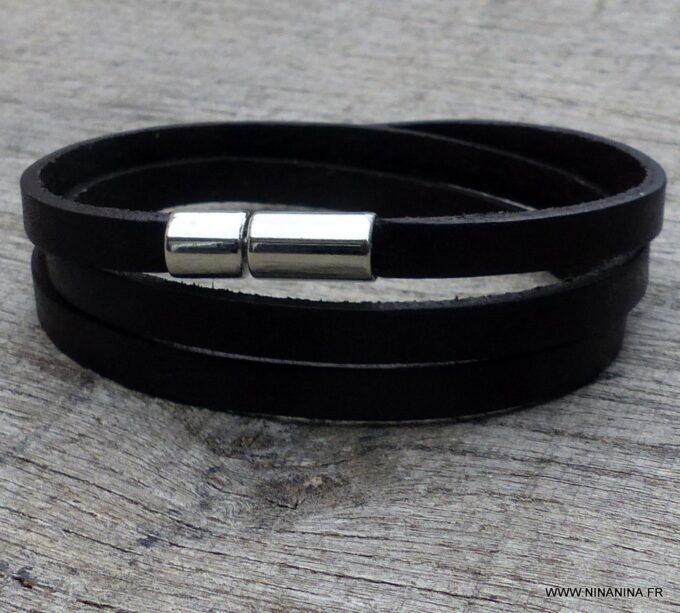N3031e_Bracelet_homme_cuir_3_tours_fermoir_acier_inoxydable_-_Bijoux_Bracelets_en_ligne_Ninanina