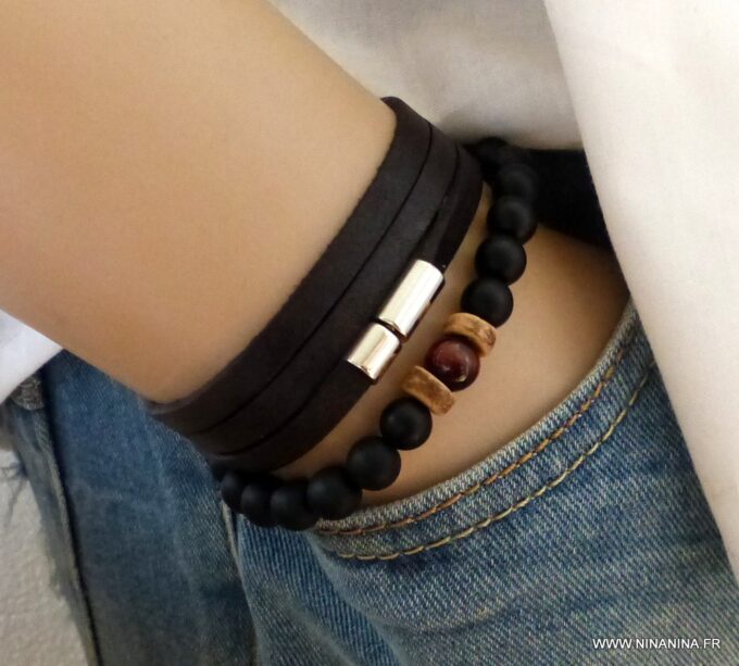 N3031f_Bracelet_homme_cuir_3_tours_fermoir_acier_inoxydable_-_Bijoux_Bracelets_en_ligne_Ninanina