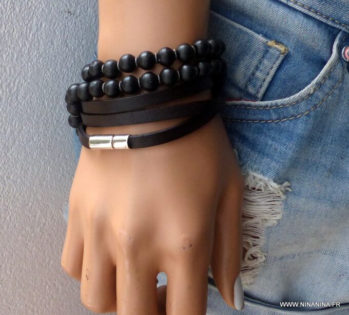 N3031g_Bracelet_homme_cuir_3_tours_fermoir_acier_inoxydable_-_Bijoux_Bracelets_en_ligne_Ninanina