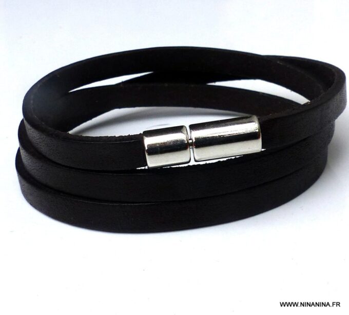 N3031h_Bracelet_homme_cuir_3_tours_fermoir_acier_inoxydable_-_Bijoux_Bracelets_en_ligne_Ninanina