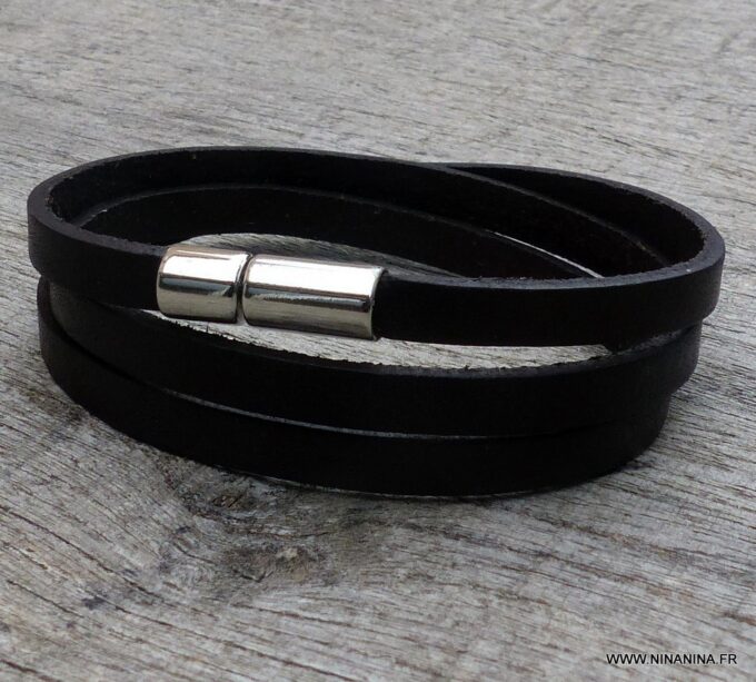 N3031i_Bracelet_homme_cuir_3_tours_fermoir_acier_inoxydable_-_Bijoux_Bracelets_en_ligne_Ninanina
