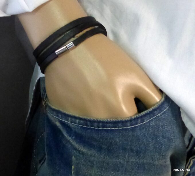 N3031terb_Bracelet_homme_cuir_3_tours_cuir_fermoir_acier_inoxydable