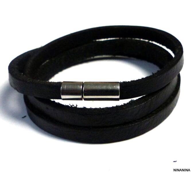N3031terd_Bracelet_homme_cuir_3_tours_cuir_fermoir_acier_inoxydable