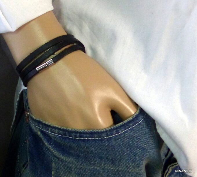 N3031tere_Bracelet_homme_cuir_3_tours_cuir_fermoir_acier_inoxydable