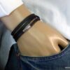 N3031terf_Bracelet_homme_cuir_3_tours_cuir_fermoir_acier_inoxydable