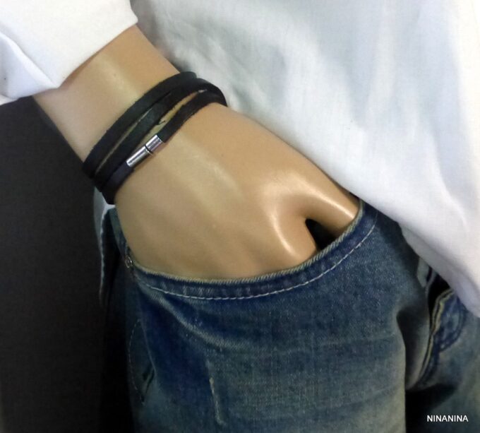 N3031teri_Bracelet_homme_cuir_3_tours_cuir_fermoir_acier_inoxydable